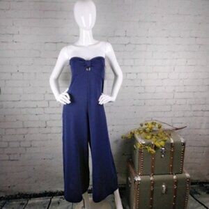 Susana Monaco Strapless Knot Cut Out Jumpsuit Deep Sea Large